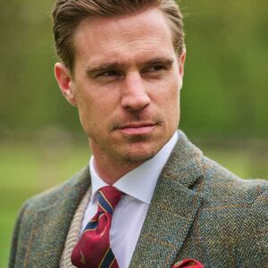 Harris Tweed Jacket "London" In Oliv-Blue Overcheck