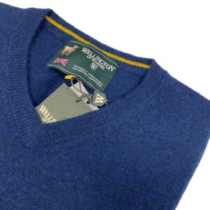 Pullover Lambswool "Jack" Met Harris Tweed Details In Denim Blue