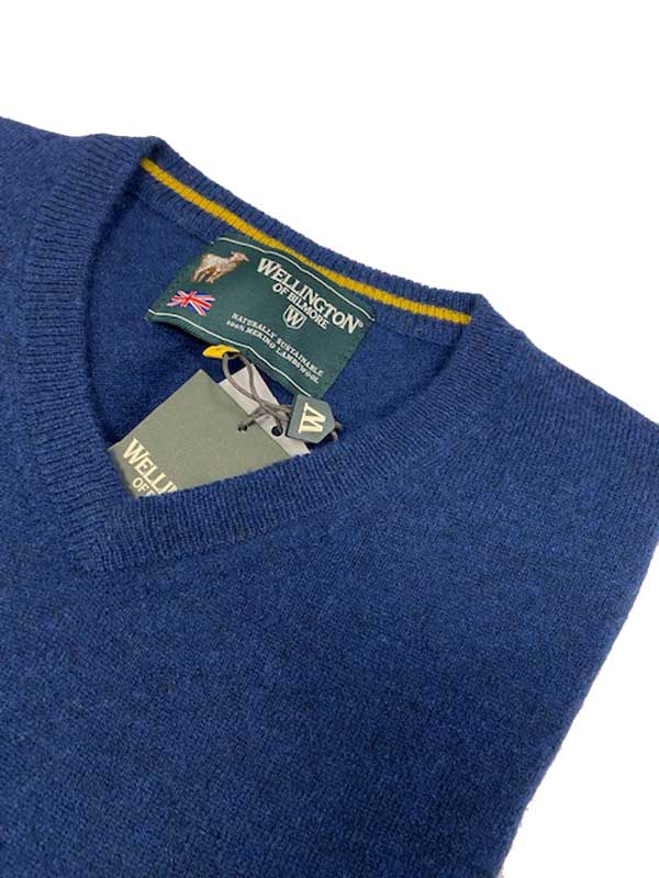 Pullover Lambswool "Jack" Met Harris Tweed Details In Denim Blue