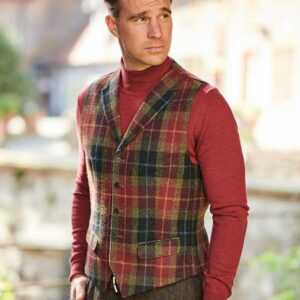 Harris Tweed Vestje "Wales" Met Revers In Check Of Island