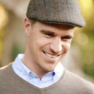 Harris Tweed Flat Cap "Henry" In Green-Blue Herringbone