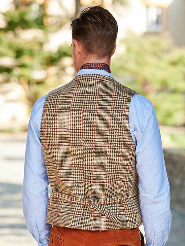 Harris Tweed Vestje "Wales" Met Revers In Scottish Check