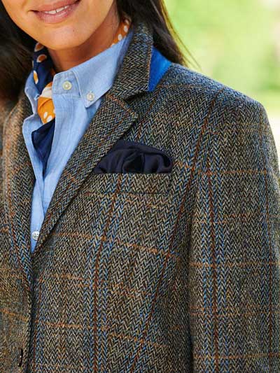 Harris Tweed Dames Jasje "Carola" In Green-Blue Herringbone