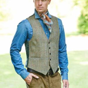 Harris Tweed Vestje "Tailor" Zonder Revers In Light Green