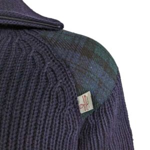 Zip sweater with Harris Tweed patches Navy