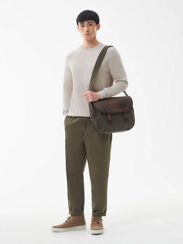 Barbour Wax Leather Tarras Bag Olive