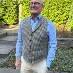 Harris Tweed Vestje "Wales" Met Revers In Houndstooth Tweed