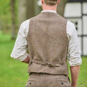 Harris Tweed Vestje "Wales" Met Revers In Country Herringbone