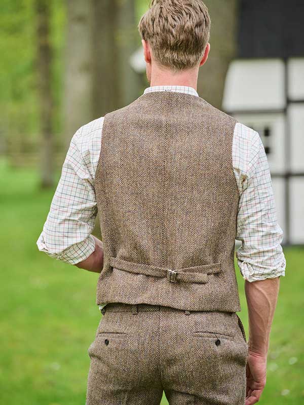 Harris Tweed Vestje "Wales" Met Revers In Country Herringbone