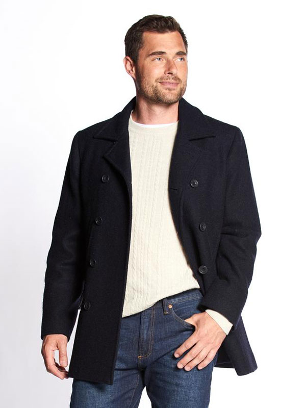 Harris Tweed Coat, Ferry Reefer Coat - Navy Plain