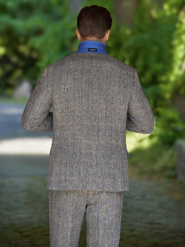 Harris Tweed Jacket "London" In Highland Green Herringbone