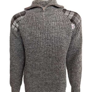 Zip sweater with Harris Tweed patches Natural