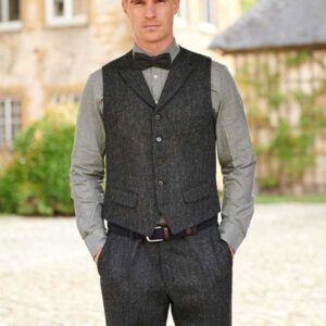 Harris Tweed Vestje "Wales" Met Revers In Charcoal