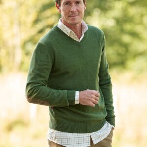 Pullover Lambswool "Jack" Met Harris Tweed Details In Dille