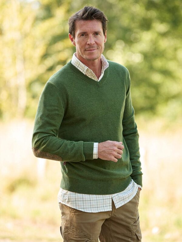 Pullover Lambswool "Jack" Met Harris Tweed Details In Dille
