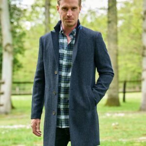 Harris Tweed Overjas "Barney" In Blue Herringbone