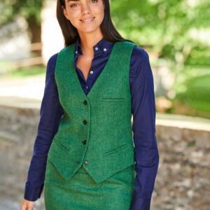 Harris Tweed Dames Vestje "Lea" In Green Twill