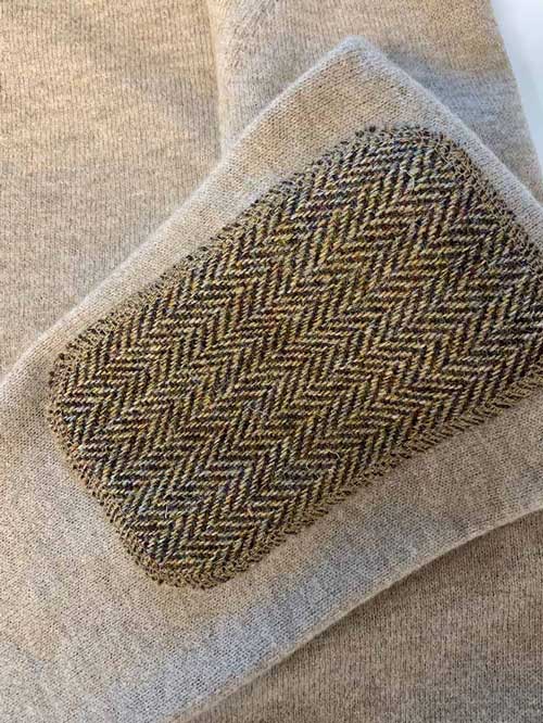 Pullover Lambswool "Jack" Met Harris Tweed Details In Taupe
