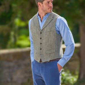Harris Tweed Vestje "Wales" Met Revers In Multigreen
