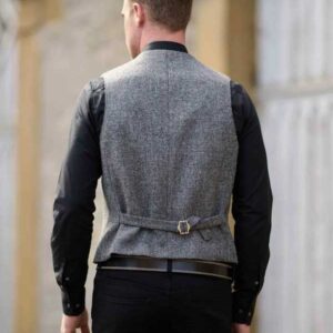 Harris Tweed Vestje "Wales" Met Revers In Anthra Melange