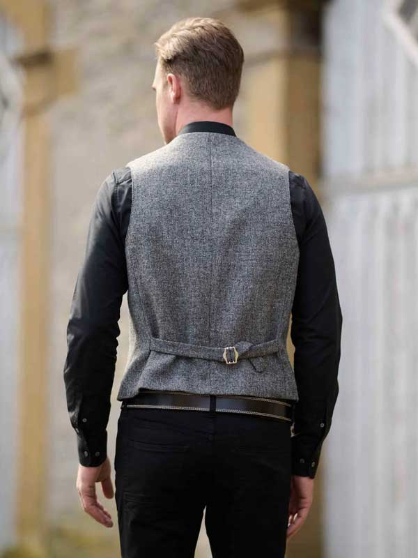 Harris Tweed Vestje "Wales" Met Revers In Anthra Melange