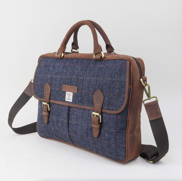 Blue Harris Tweed Briefcase