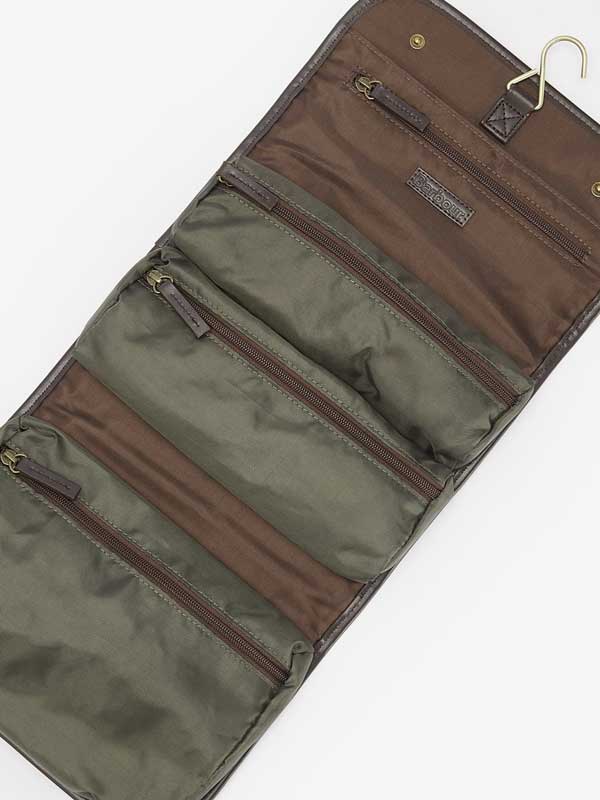 Barbour Wax Hanging Washbag Olive Beacon