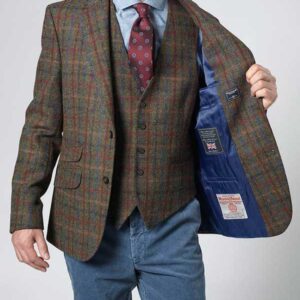 Harris Tweed Jacket "London" In Red-Blue Check