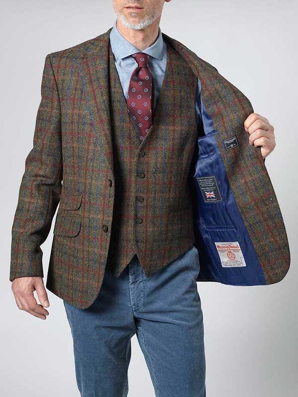 Harris Tweed Jacket "London" In Red-Blue Check