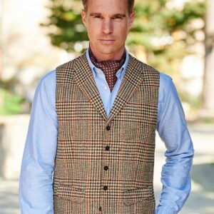 Harris Tweed Vestje "Wales" Met Revers In Scottish Check