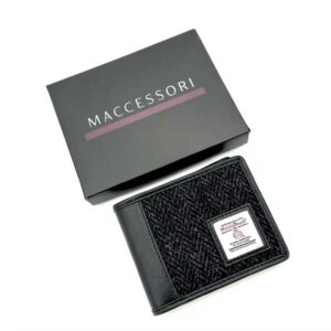 Harris Tweed Bifold Coin Wallet In Charcoal