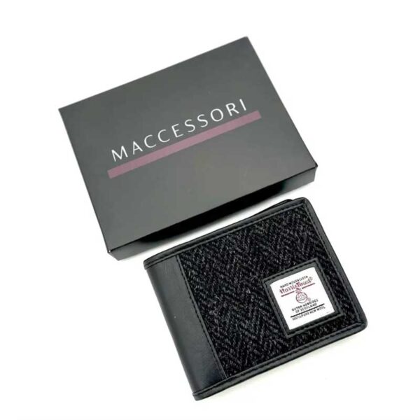 Harris Tweed Bifold Coin Wallet In Charcoal