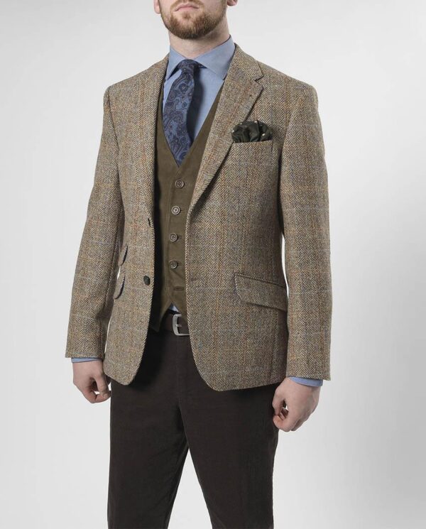 Harris Tweed Jacket "London" In Sand Herringbone