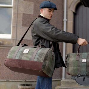 Harris Tweed 'Clyde' Weekend Bag in Green Patchwork