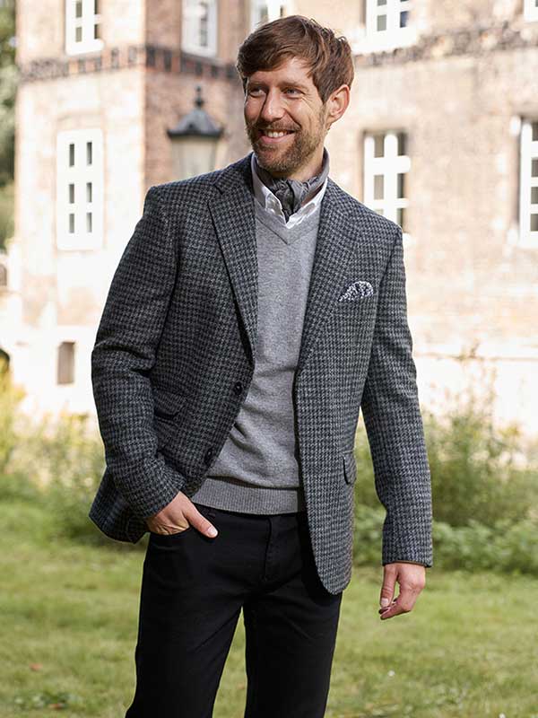 Harris Tweed Jacket "London" In Black Houndstooth