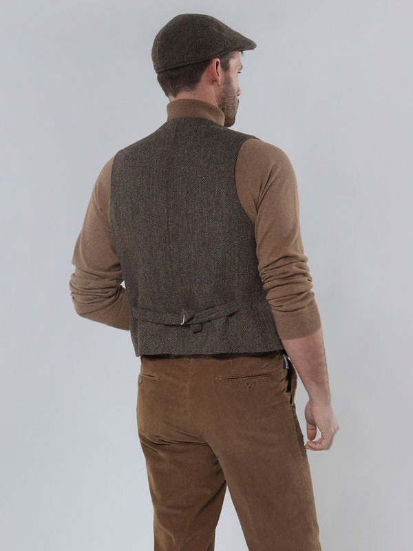 Harris Tweed Vestje "Wales" Met Revers In Evergreen