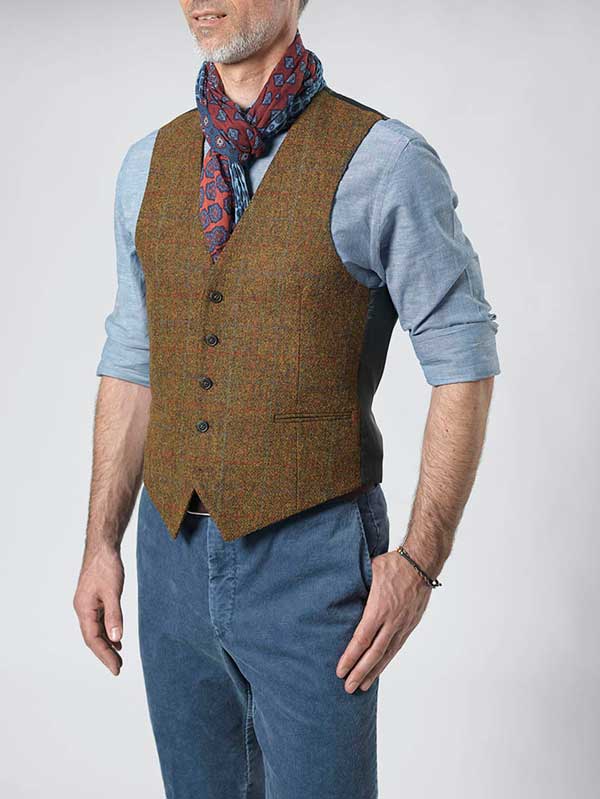 Harris Tweed Vestje "Tailor" Zonder Revers In Country Classic