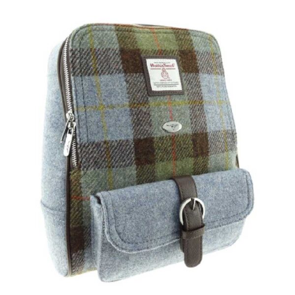 Harris Tweed 'Naver' Backpack in MacLeod Tartan/Plain Light Blue