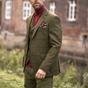 Harris Tweed Jacket "London" In Green Overcheck