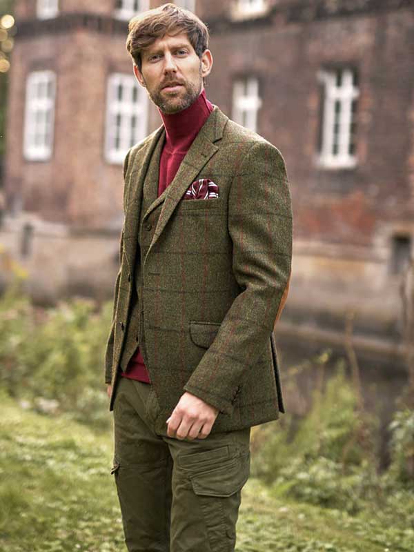 Harris Tweed Jacket "London" In Green Overcheck