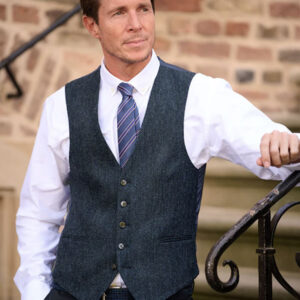 Harris Tweed Vestje "Tailor" Zonder Revers In Blue Herringbone