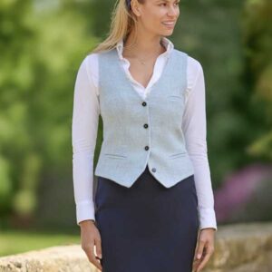 Harris Tweed Dames Vestje "Lea" In Light Blue Twill