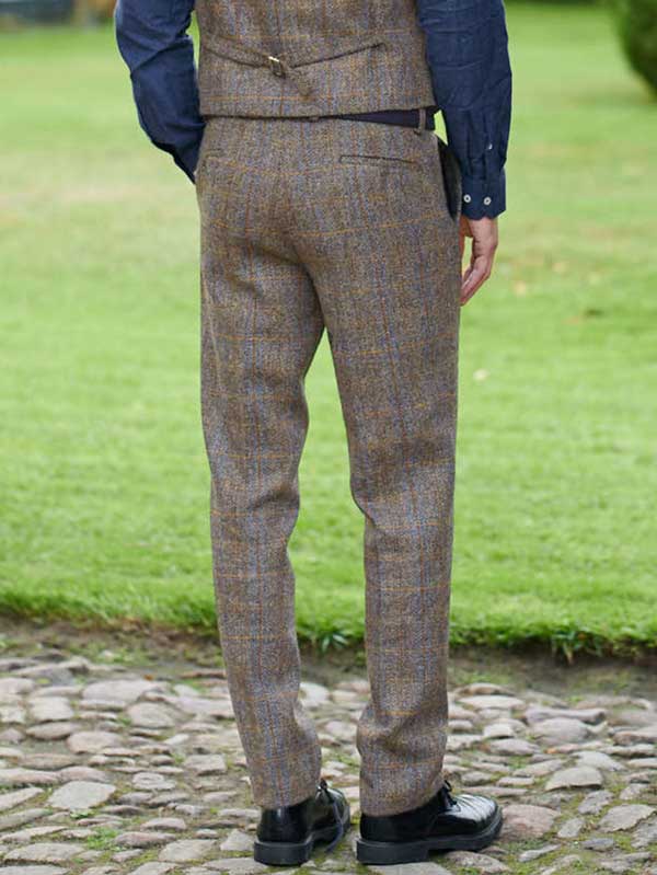 Harris Tweed Pantalon "Mr. Miller" In Green-Blue Herringbone