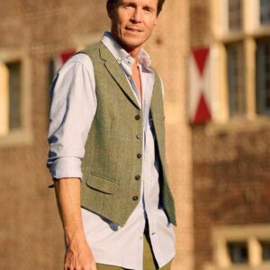 Harris Tweed Vestje "Wales" Met Revers In Light Green
