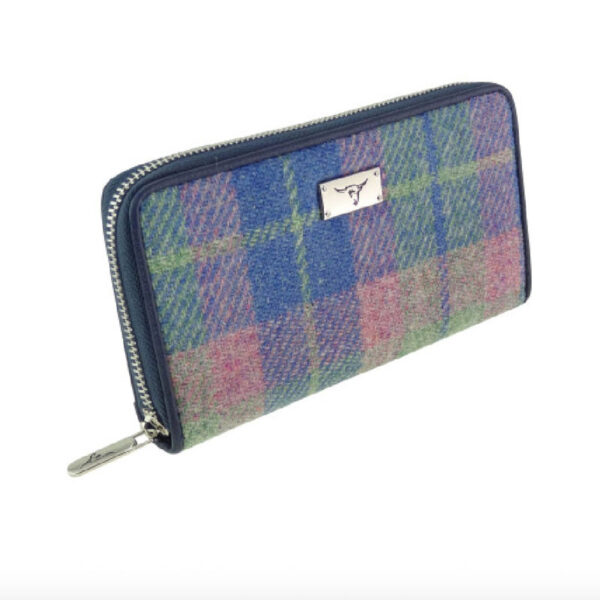 Harris Tweed 'Staffa' Portemonnee In Soft Blue and Pink Tartan