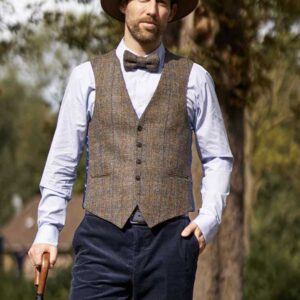 Harris Tweed Vestje "Tailor" in Green-Blue Herringbone