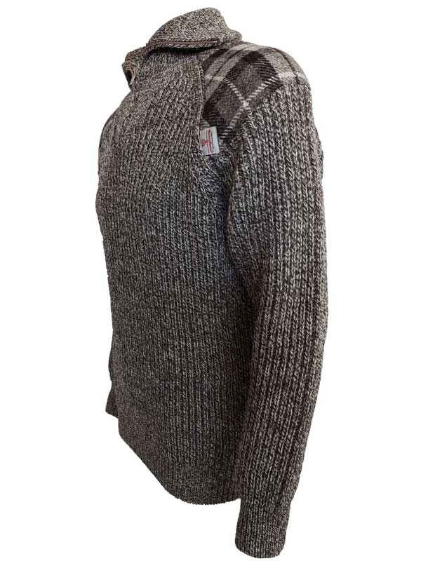 Zip sweater with Harris Tweed patches Natural