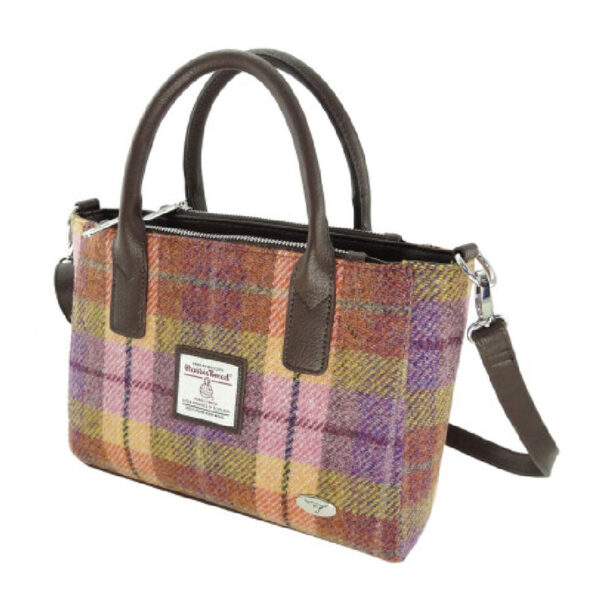 Harris Tweed 'Brora' Small Tote in Peach & Purple Tartan