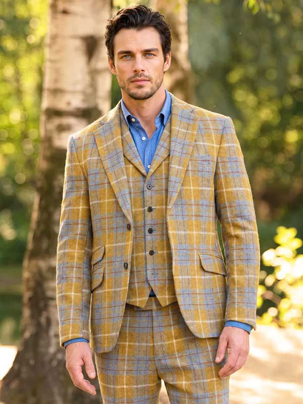 Harris Tweed Jacket "London" In Amber Check