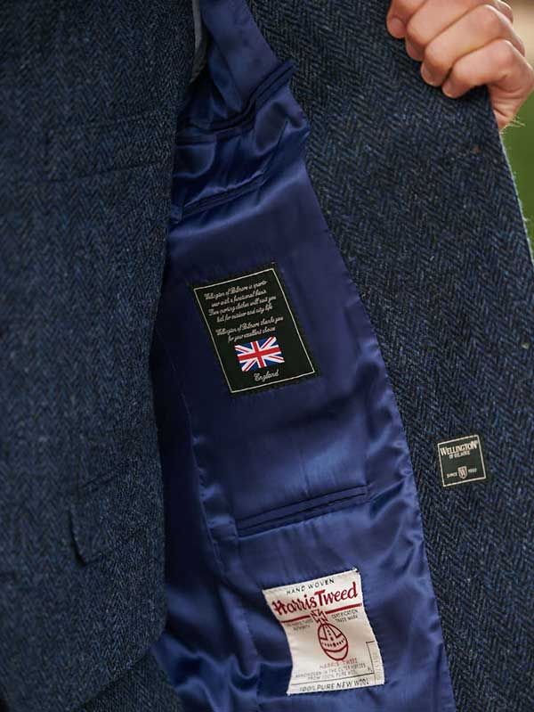 Harris Tweed Jacket "London" In Blue Herringbone